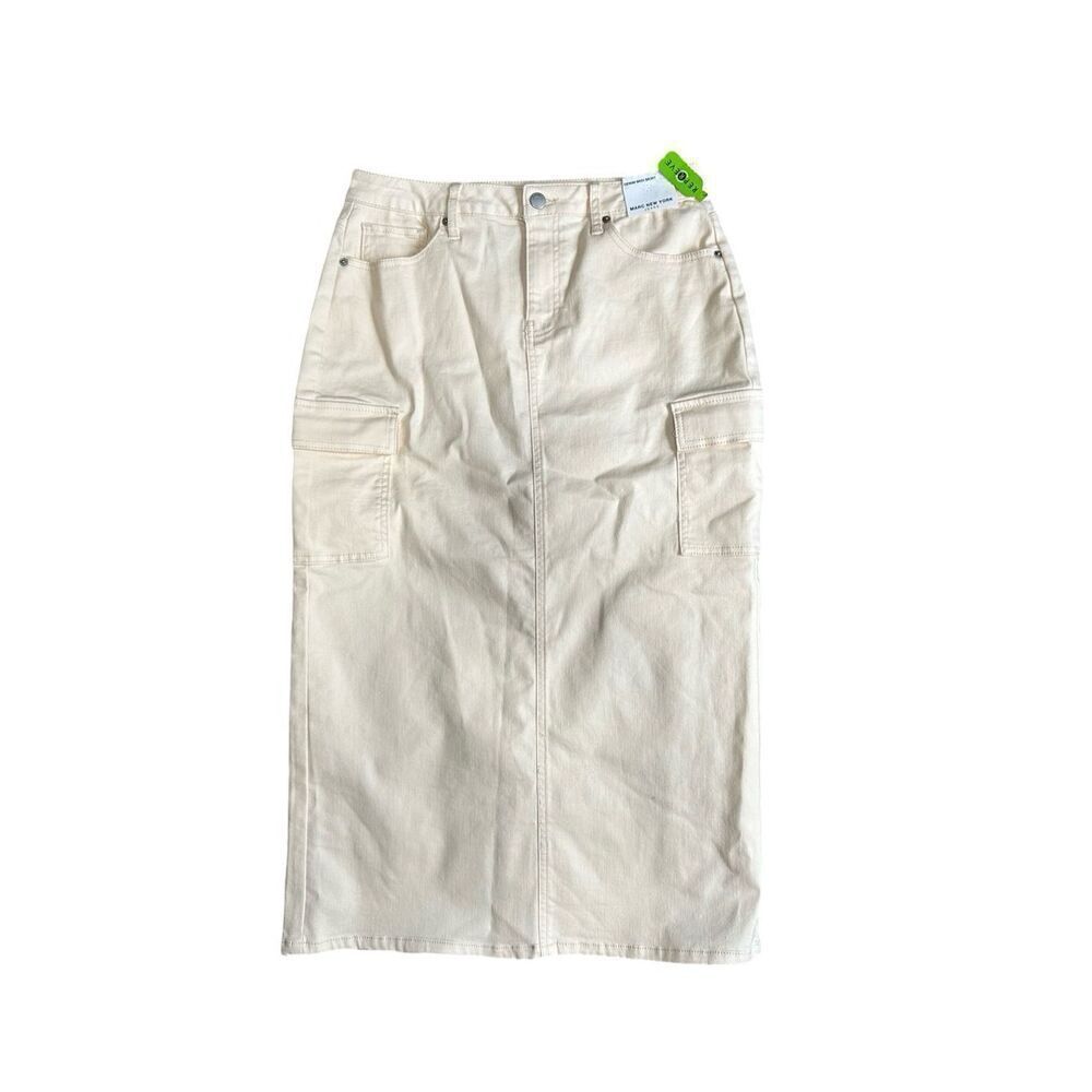 Marc New York Denim Midi Skirt in Cream Size 6 NWT $69